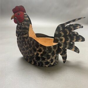 Vintage Black & Cream Rooster Decorative Planter or Storage Basket